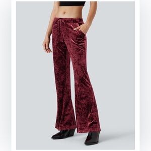 Halara Low Rise Drawstring Velvet Casual Flare Pants with Pockets